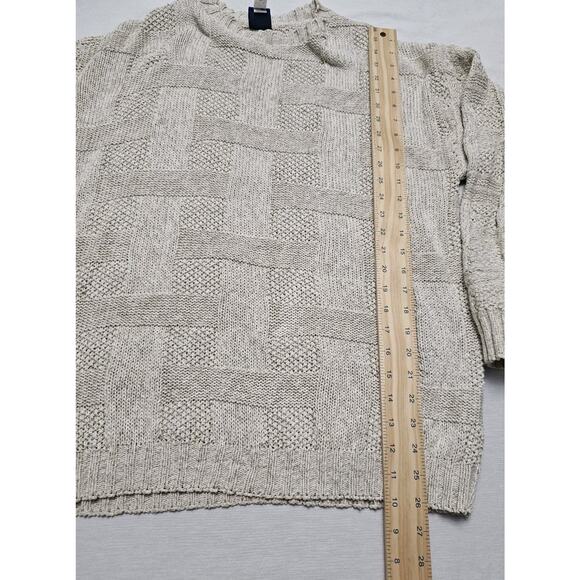 Woodward Vintage Sweater Basketweave Cream Linen Cotton Made In USA Fisherman XL - Picture 4 of 11